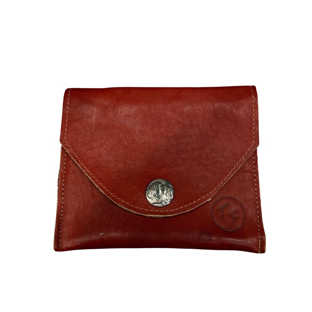 KK Leather Envelope Wallet Unisex OS Red Brown Good Buffalo Nickel Floral Tooled
